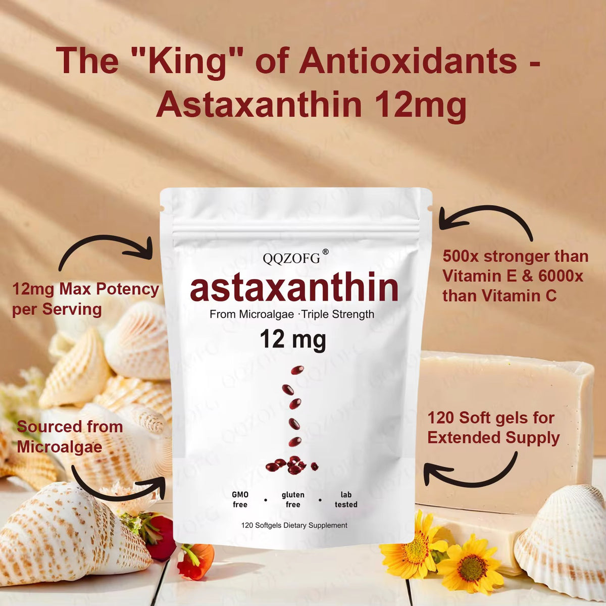 Micro Ingredients Astaxanthin 12mg, 120 softgels