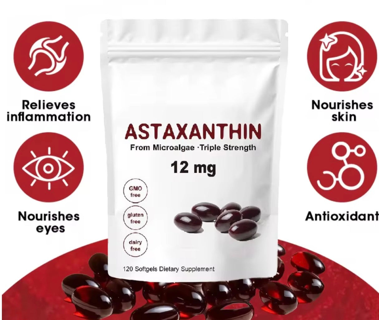 Micro Ingredients Astaxanthin 12mg, 120 softgels